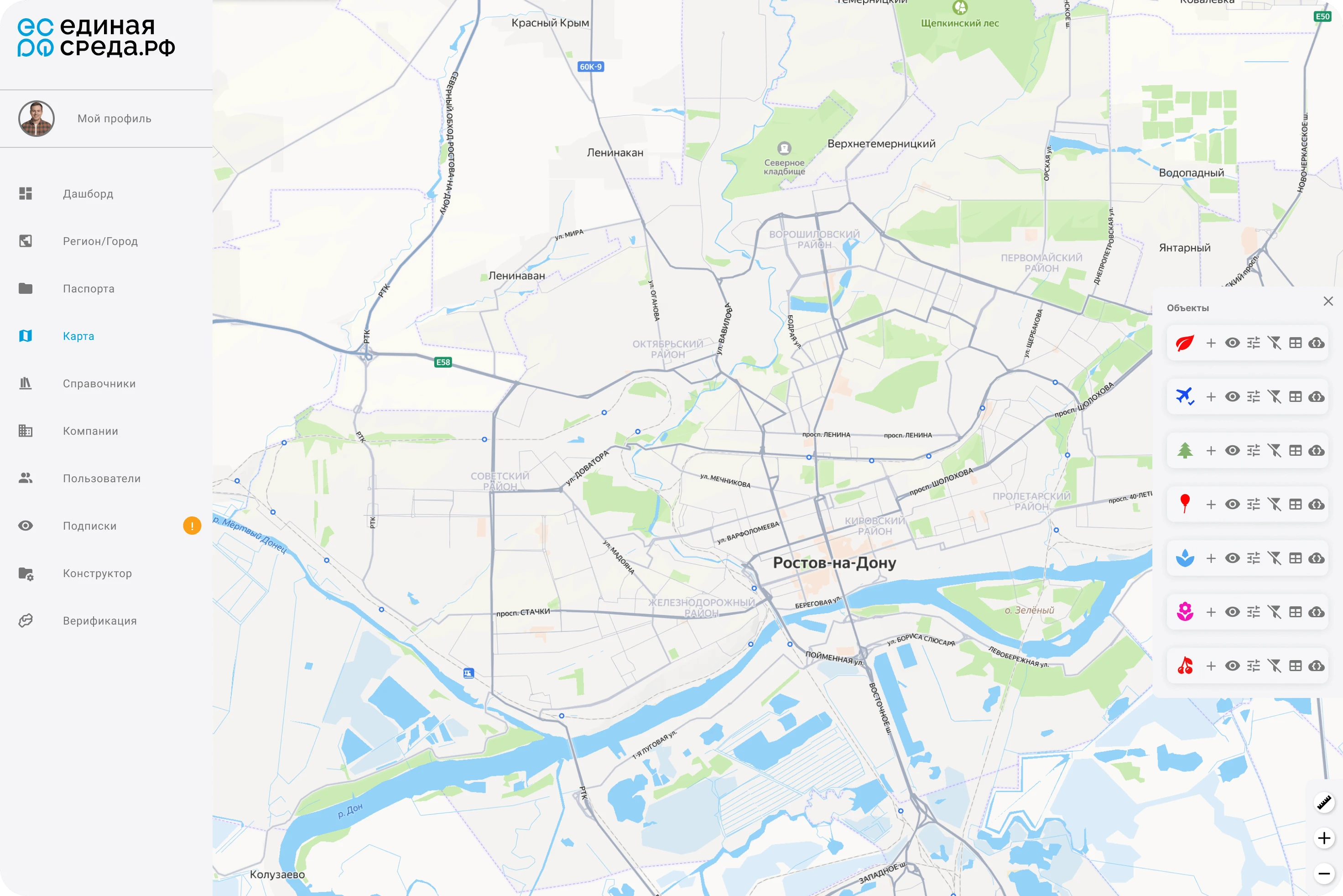 Интерфейс системы учета кладбищ - Карта